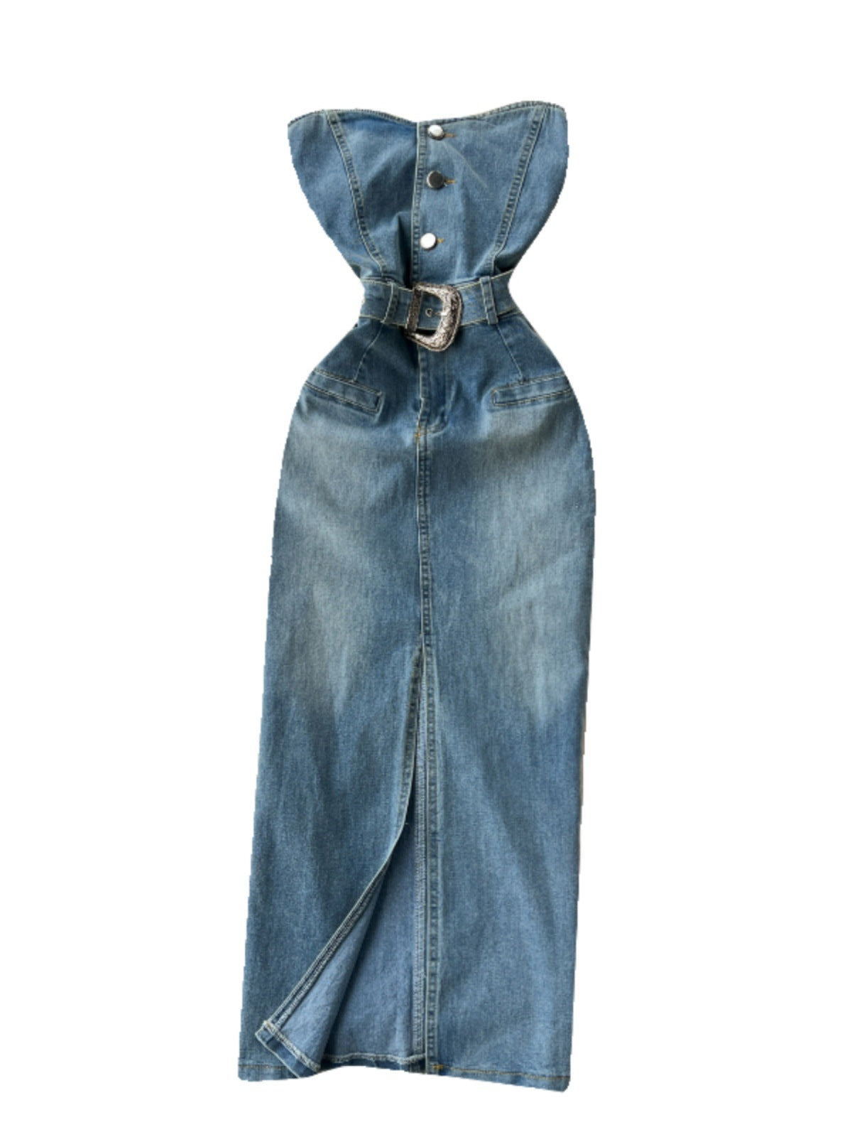 Woman's Waist-tight Hip Split Denim Dress