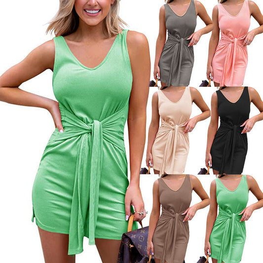 Woman's Slim-fit Lace Up Waist-tight Dress/6 Colors