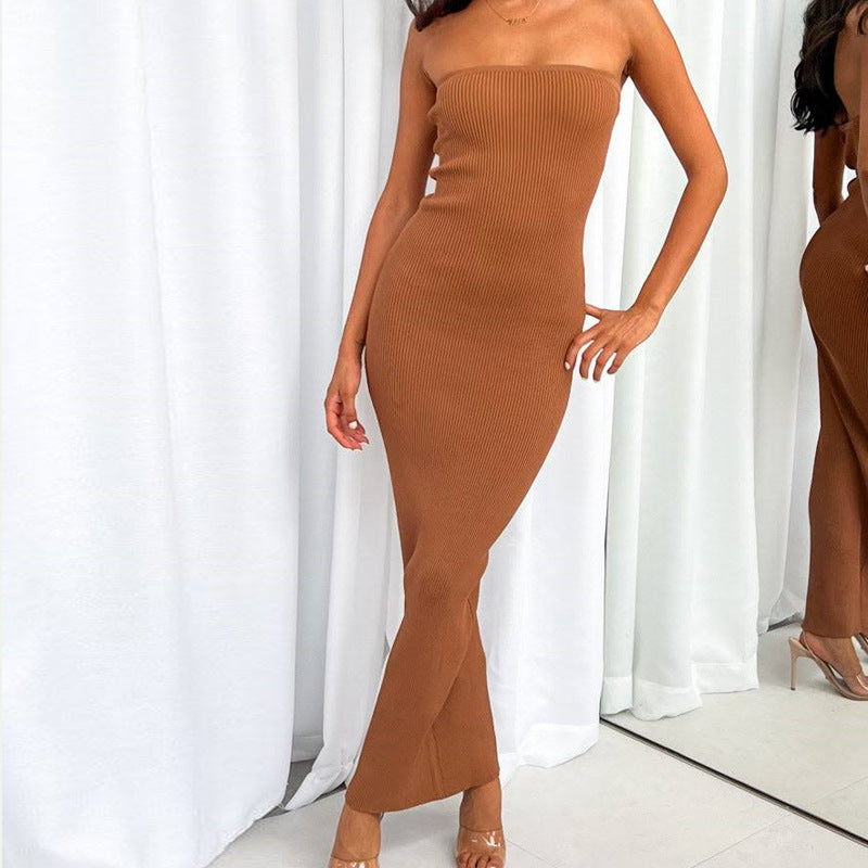 Tight Sleeveless High Elastic Sunken Stripe Knitted Sheath Dress