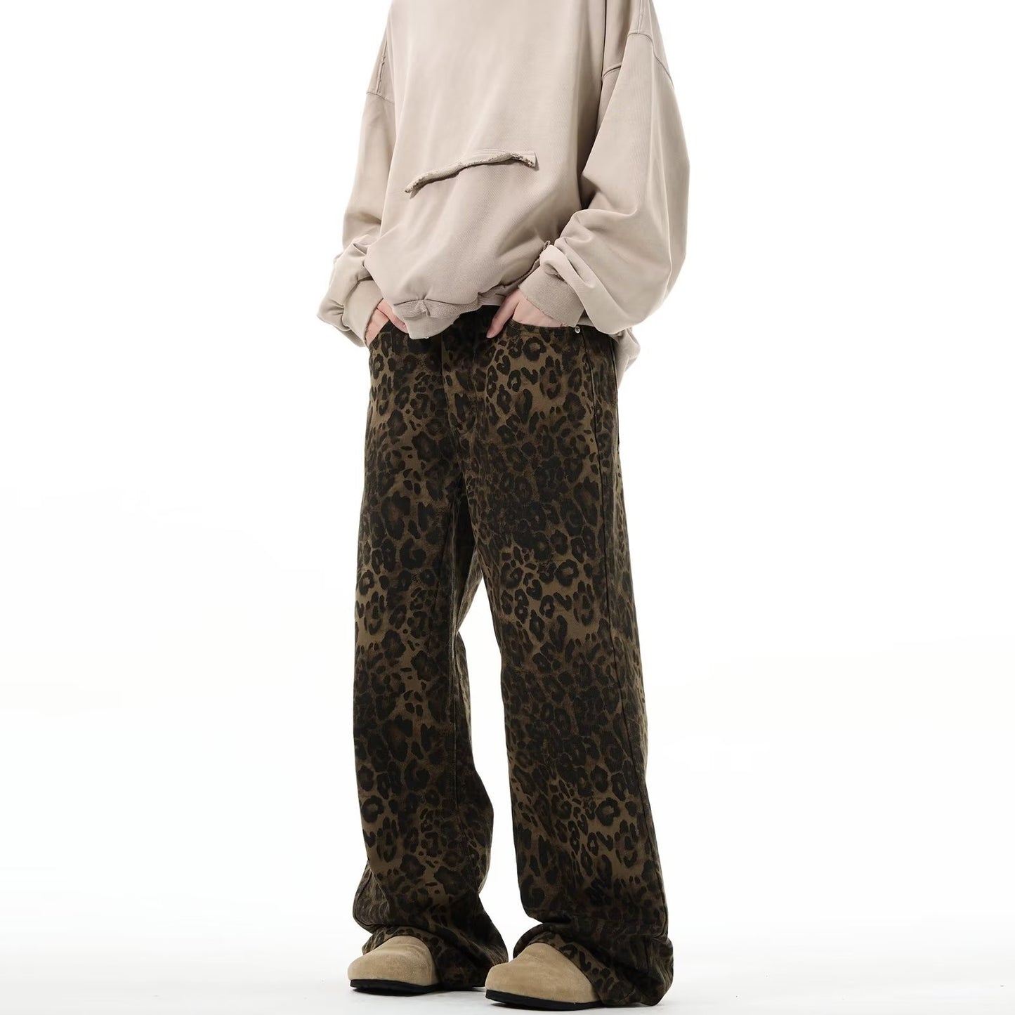 Men's Loose Leopard Print Jeans