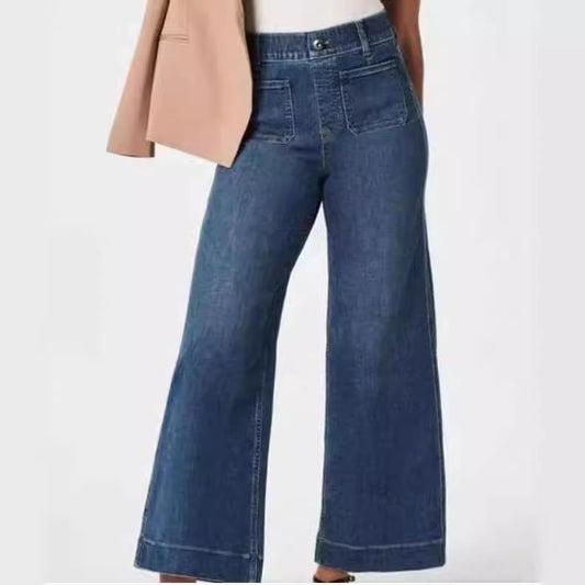 Women's Cropped Style Pocket Wide Leg Jeans/4 Colors