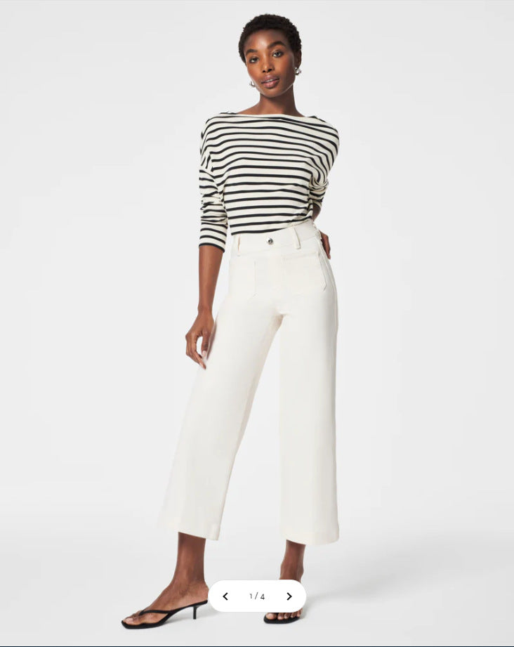 Women's Cropped Style Pocket Wide Leg Jeans/4 Colors