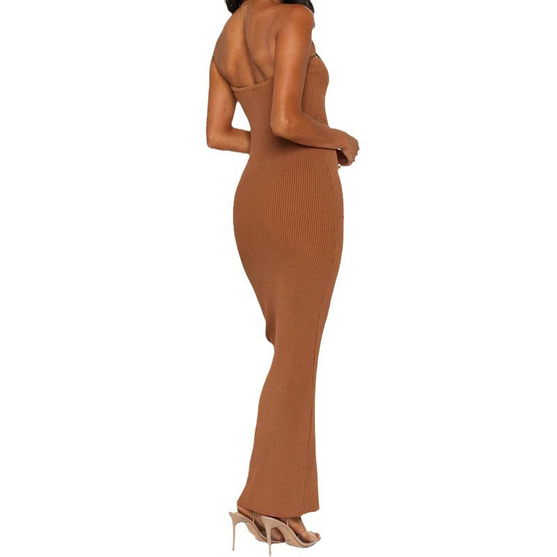 Tight Sleeveless High Elastic Sunken Stripe Knitted Sheath Dress