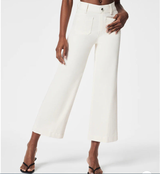 Women's Cropped Style Pocket Wide Leg Jeans/4 Colors