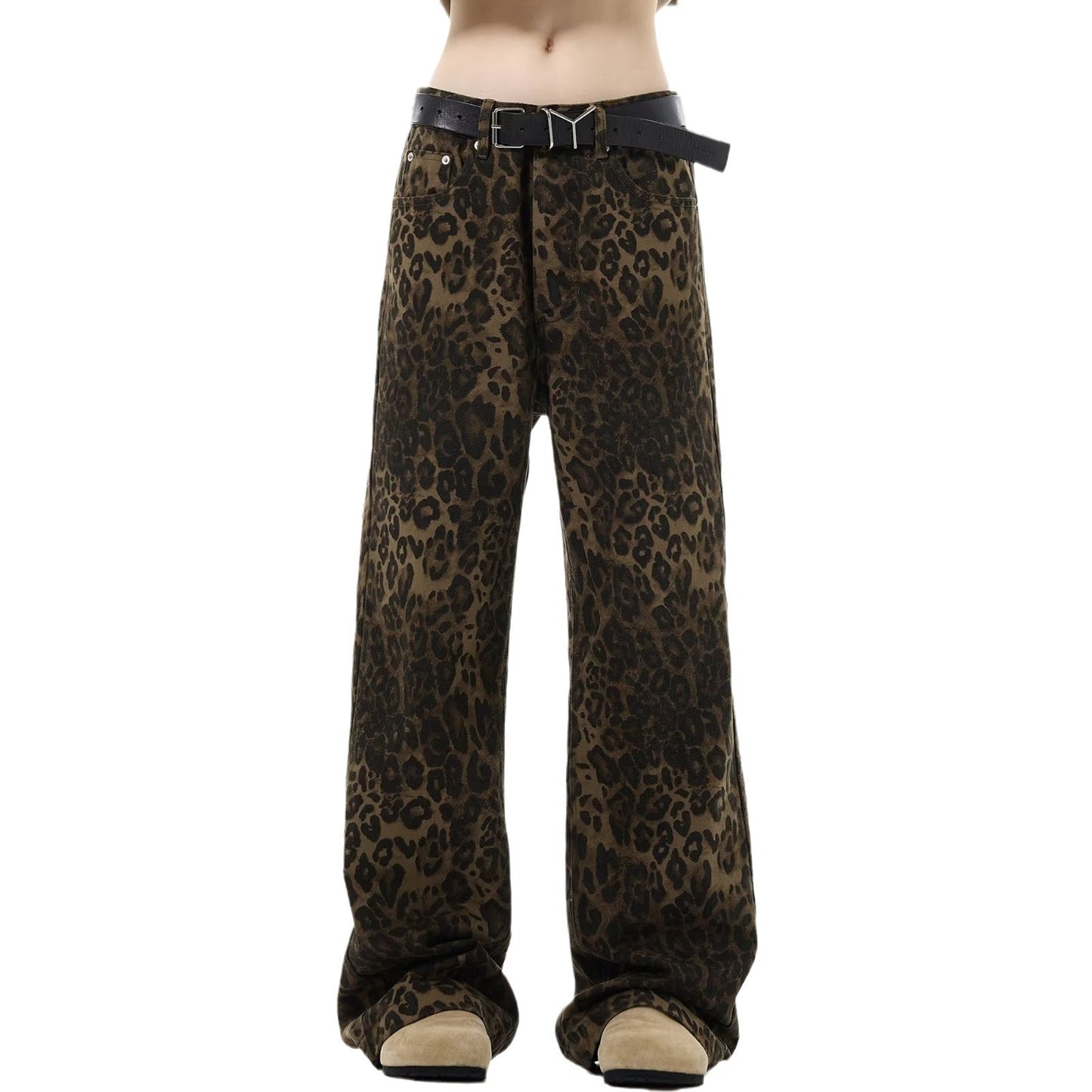 Men's Loose Leopard Print Jeans