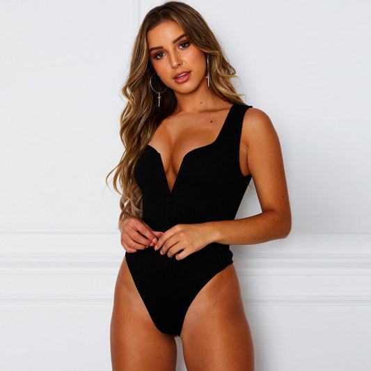 Woman's Deep V-neck Sleeveless Slim Fit Jumpsuit/3 Colors