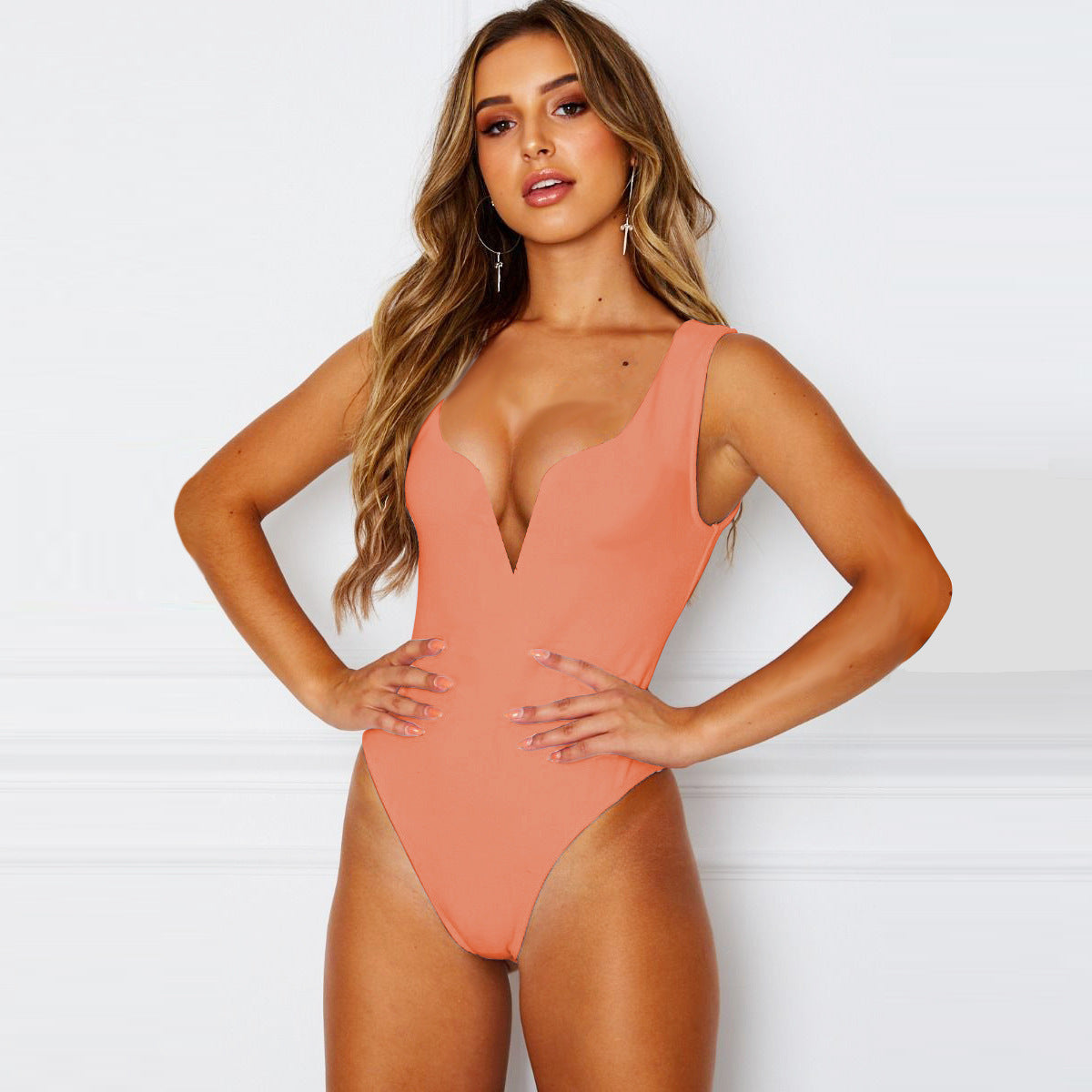 Woman's Deep V-neck Sleeveless Slim Fit Jumpsuit/3 Colors