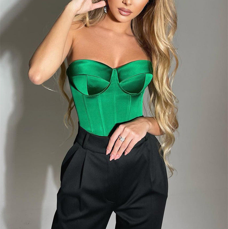 Woman's Satin Solid Color Tube Top