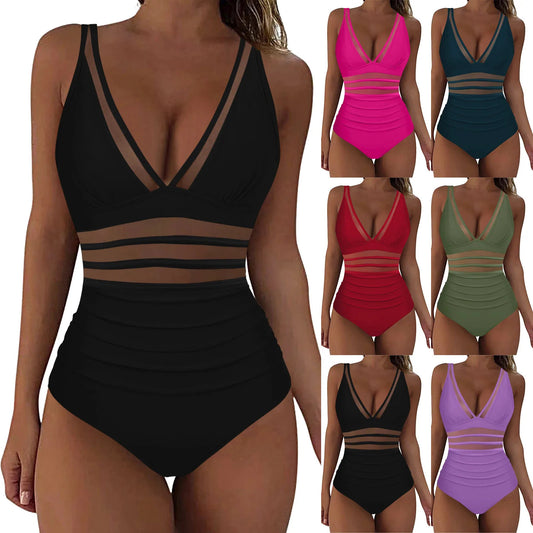Women's One-piece Mesh Stitching Swimsuit/6 Colors