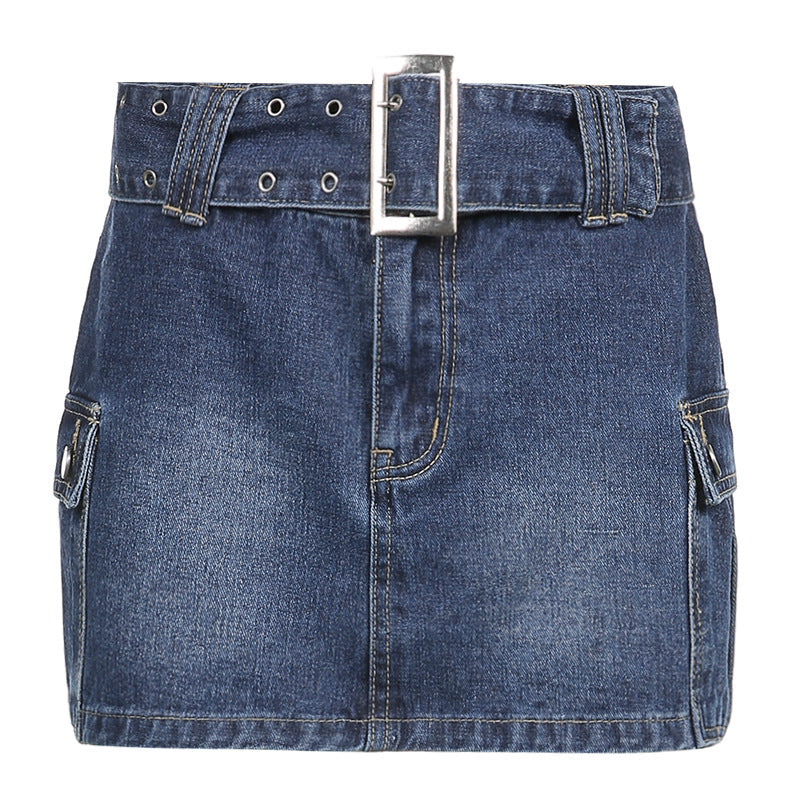 Woman's Pocket Design Low Waist Denim Skirt/4 Colors