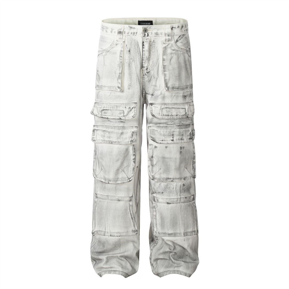 Men's Patch Pocket White Cargo Pants