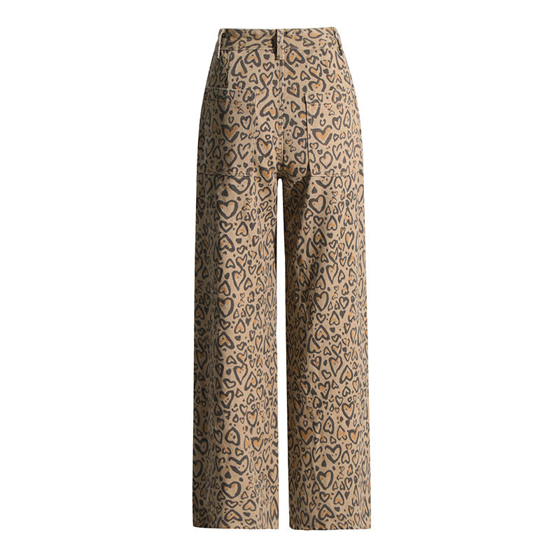 Women's Leopard Printed Denim Flare Jeans