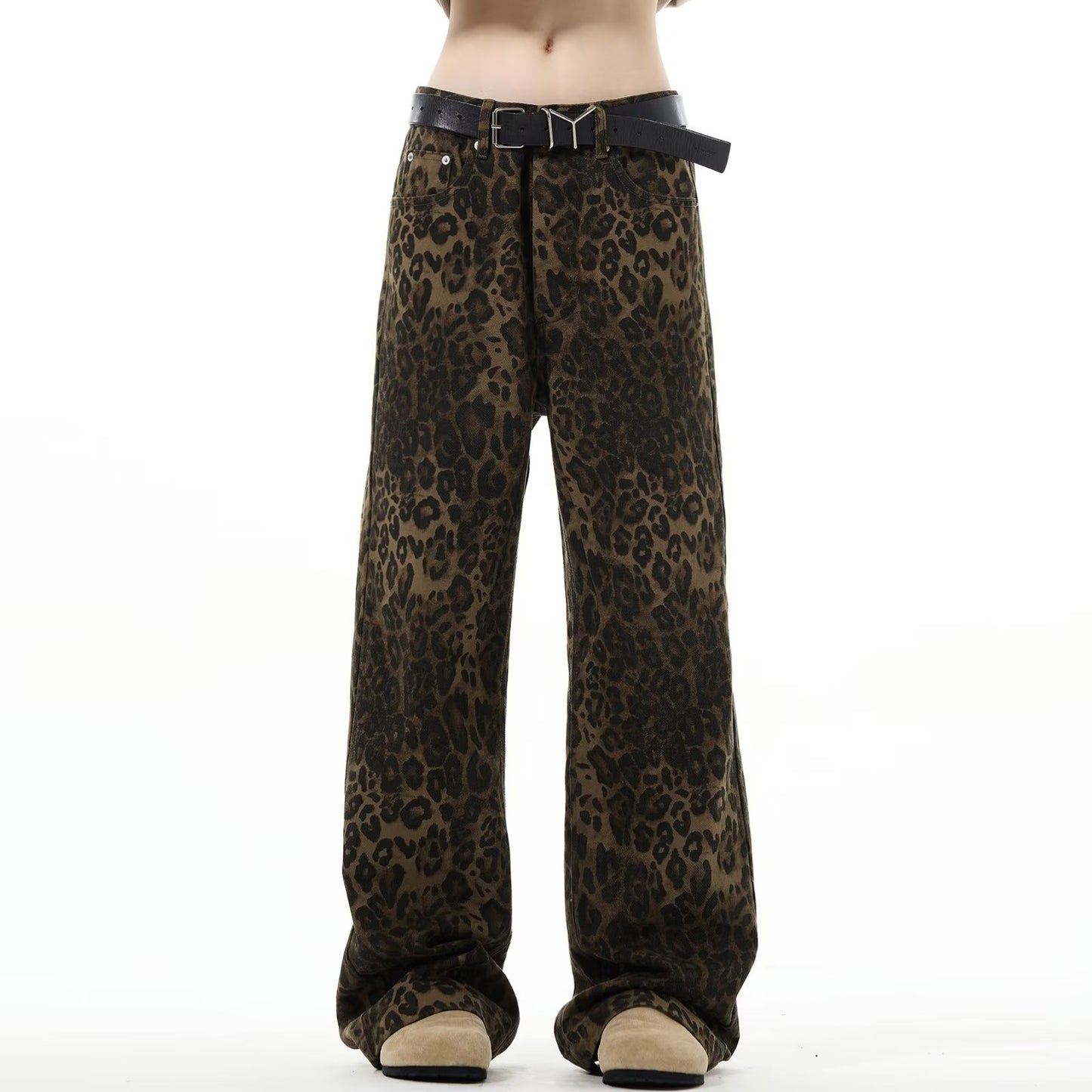 Men's Loose Leopard Print Jeans