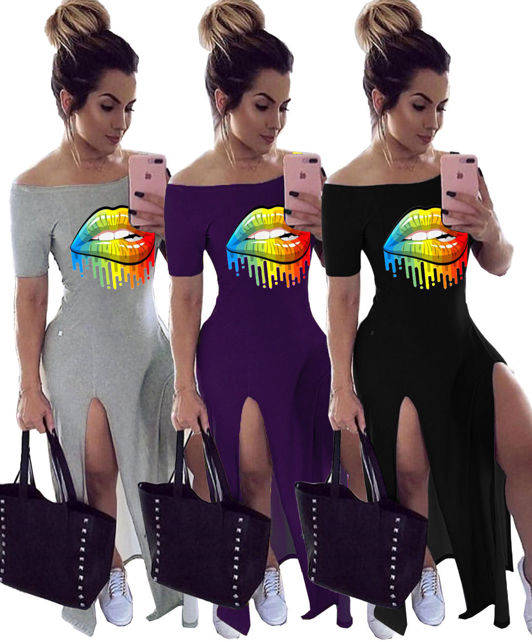 Women's 3D Direct Injection Lip Print Casual Dress/3 Colors