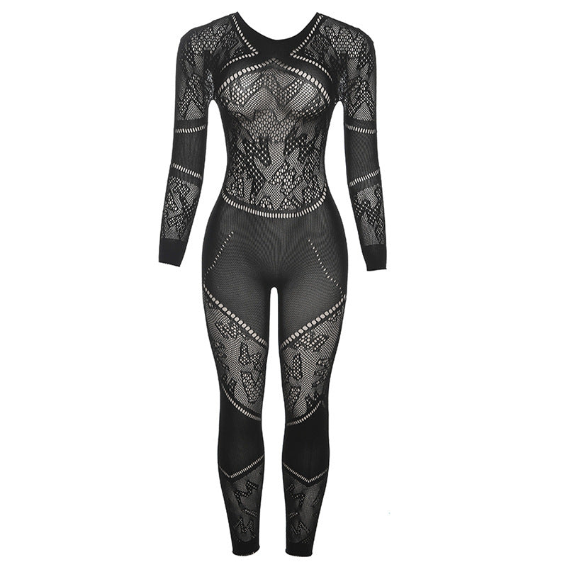 Woman's Hollow Sheath Skinny Knit High Waist One Peice Jumpsuit