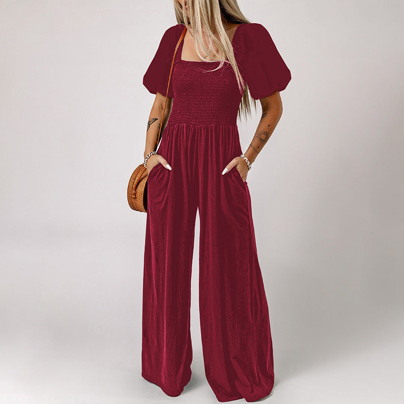 Women's Square Collar Short Sleeve Jumpsuit/8 Colors