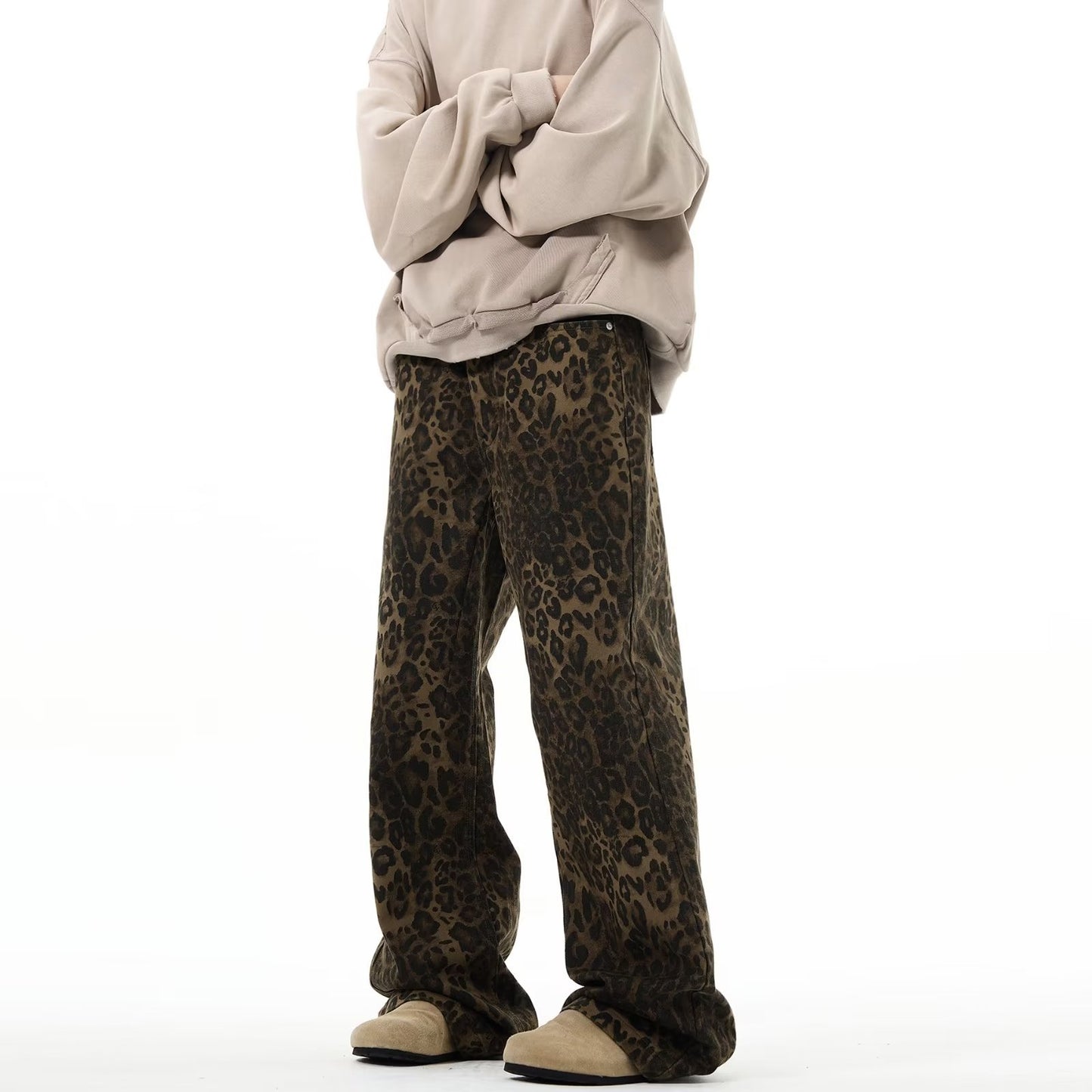 Men's Loose Leopard Print Jeans