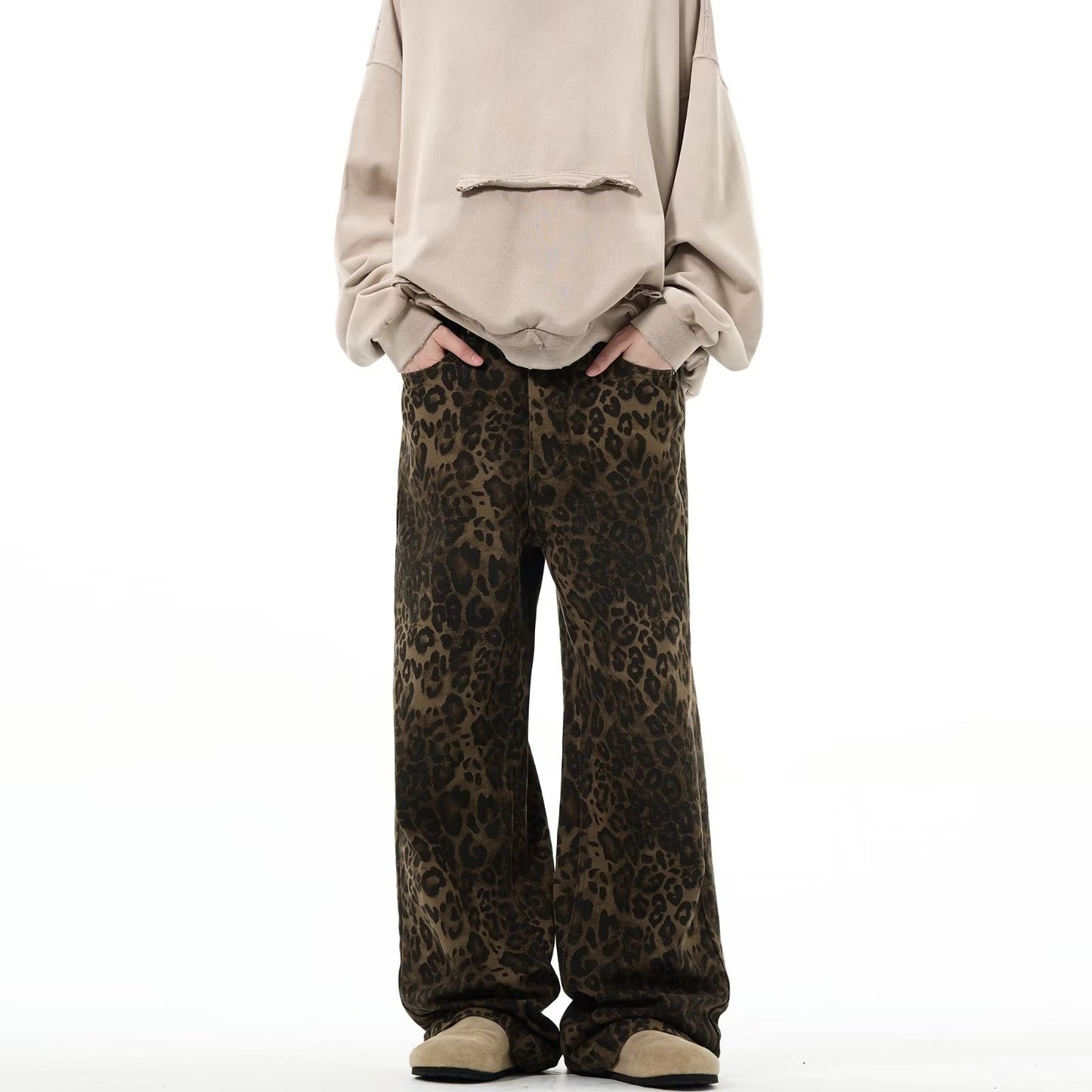 Men's Loose Leopard Print Jeans