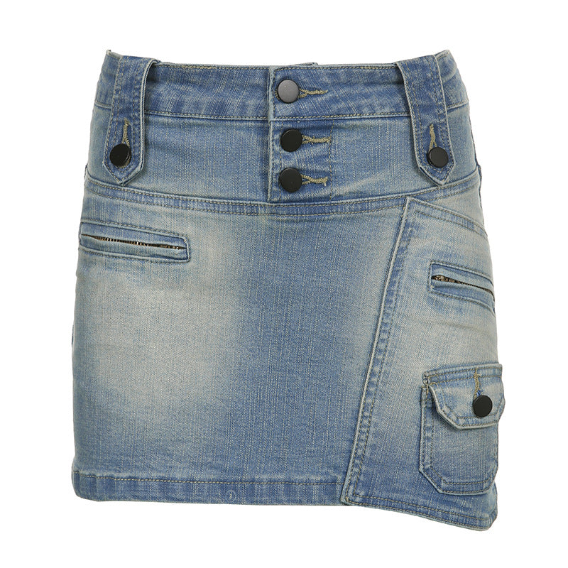 Woman's Pocket Design Low Waist Denim Skirt/4 Colors