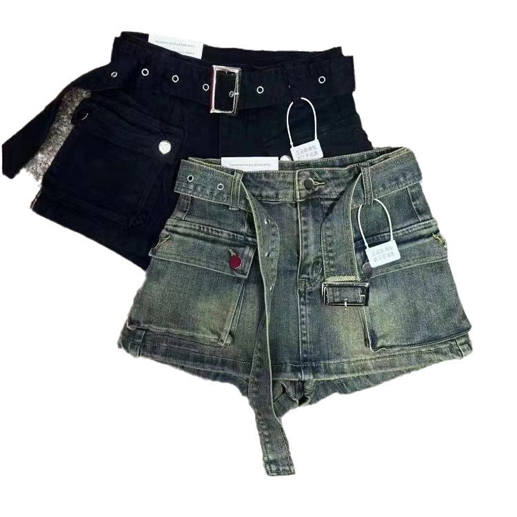 Woman's Denim Belt Tie Shorts/3 Colors