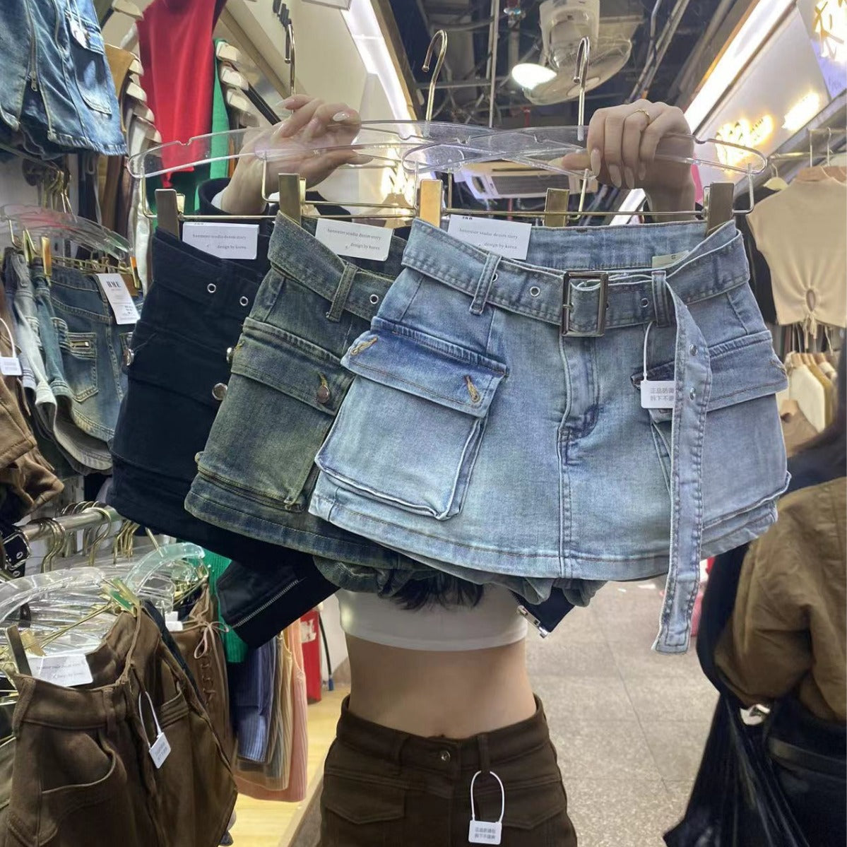 Woman's Denim Belt Tie Shorts/3 Colors