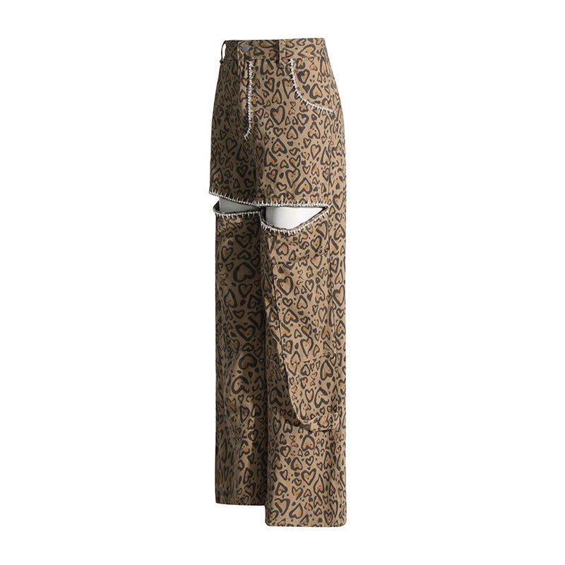 Women's Leopard Printed Denim Flare Jeans