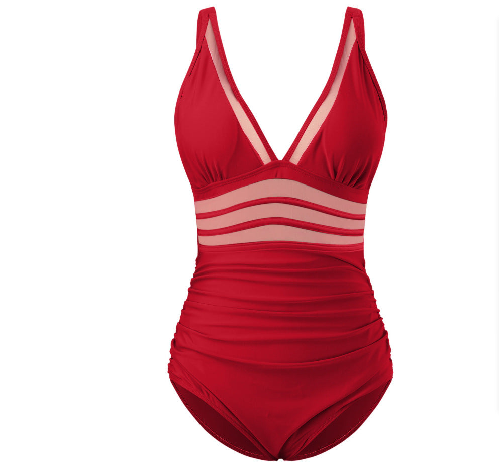 Women's One-piece Mesh Stitching Swimsuit/6 Colors