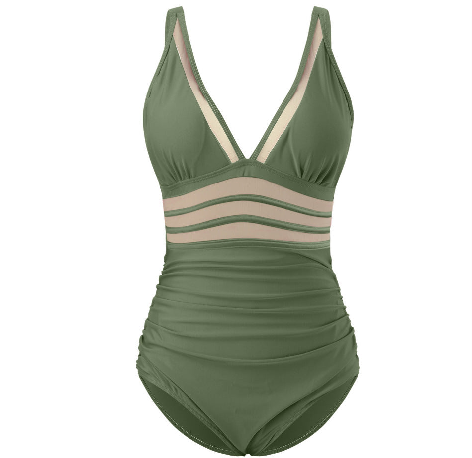 Women's One-piece Mesh Stitching Swimsuit/6 Colors