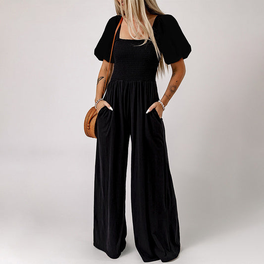 Women's Square Collar Short Sleeve Jumpsuit/8 Colors