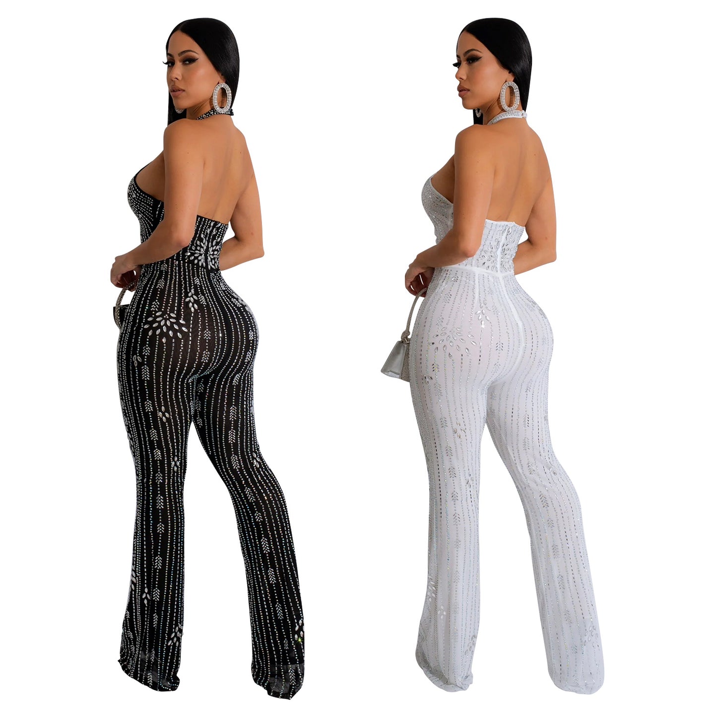 Woman's Rhinestone Halter Jumpsuit/2 Colors