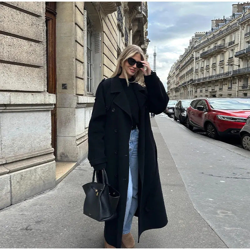 Women's Large Lapel Long Trench Coat