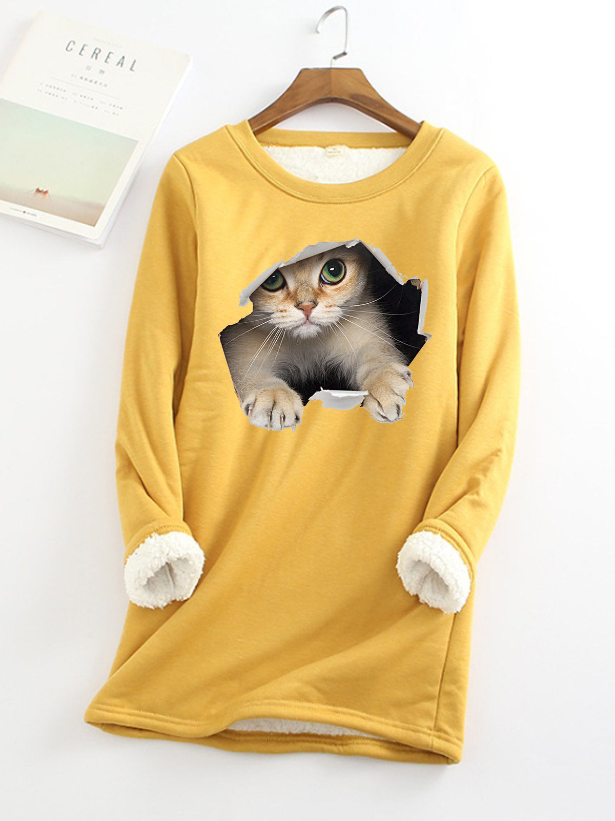 Woman's Fleece-lined 3D Print Kitten Top/12 Colors