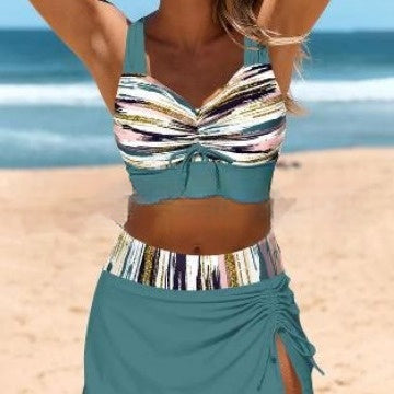 Woman's Slit Skirt Rope Coiling Bikini