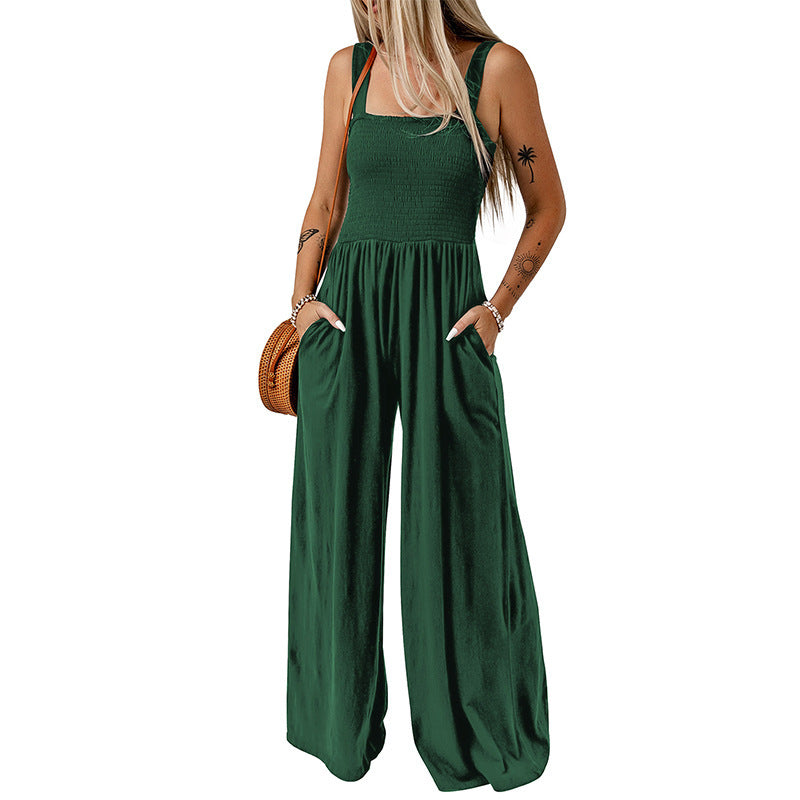 Woman's High Waist Wide Leg Square Neck Jumpsuit/4 Colors