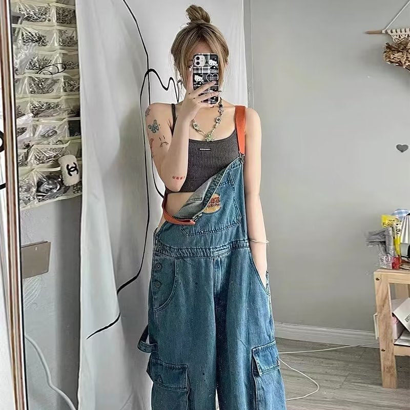 Woman's Denim Loose Overalls