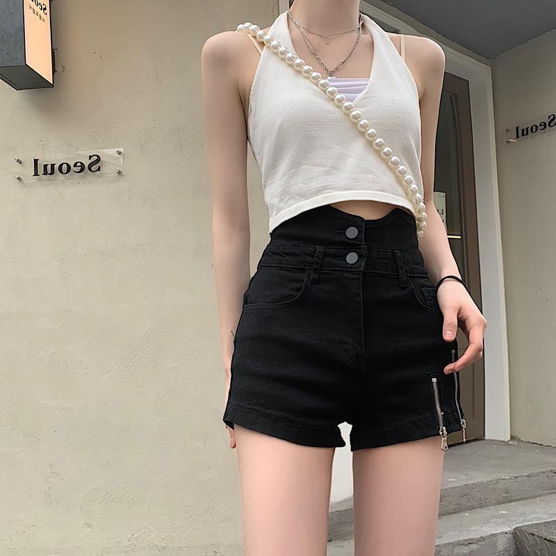 Women's High Waist Design Denim Zipper Shorts/2 Colors