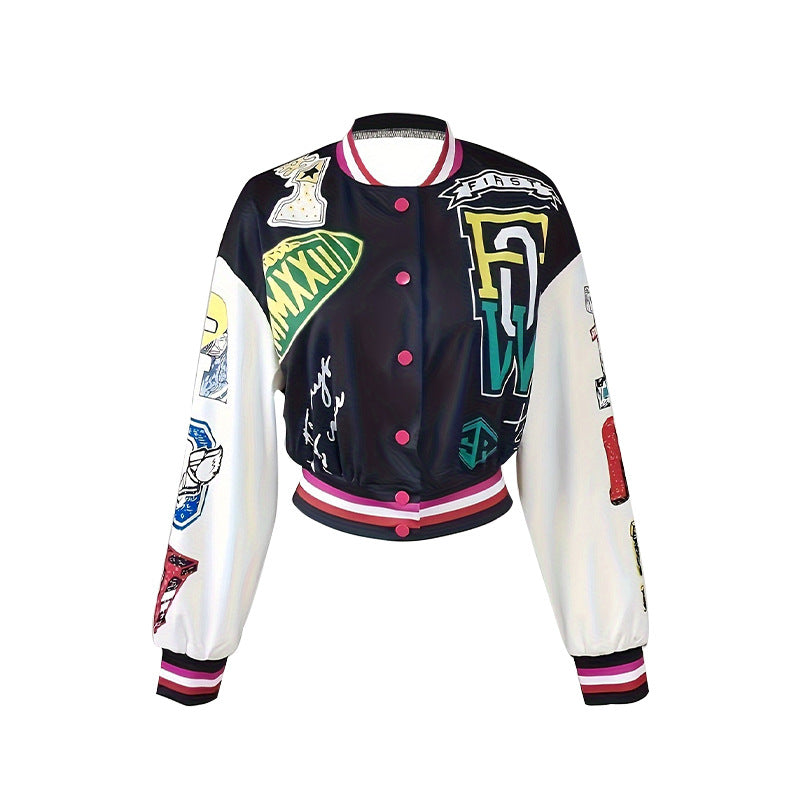 Women's Printed Letterman Jacket