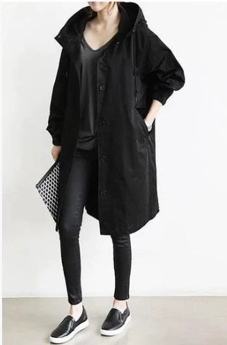 Casual Style Trench Coat For Women, Medium Length, Elegant Waisted Long-sleeved Coat