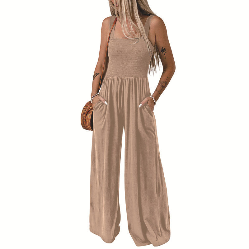 Woman's High Waist Wide Leg Square Neck Jumpsuit/4 Colors