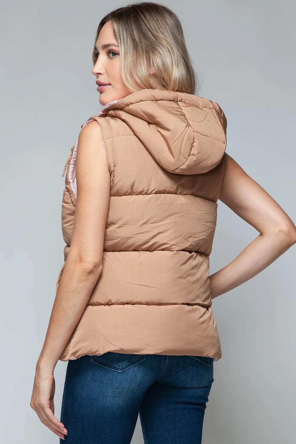 Woman's Snap And Zip Closure Hooded Vest