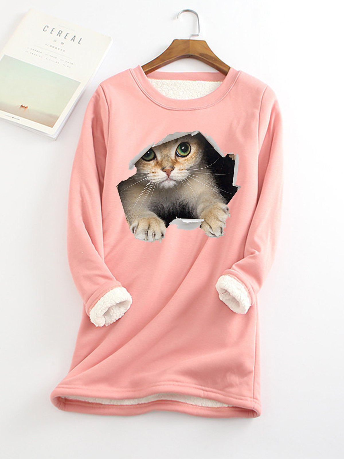 Woman's Fleece-lined 3D Print Kitten Top/12 Colors