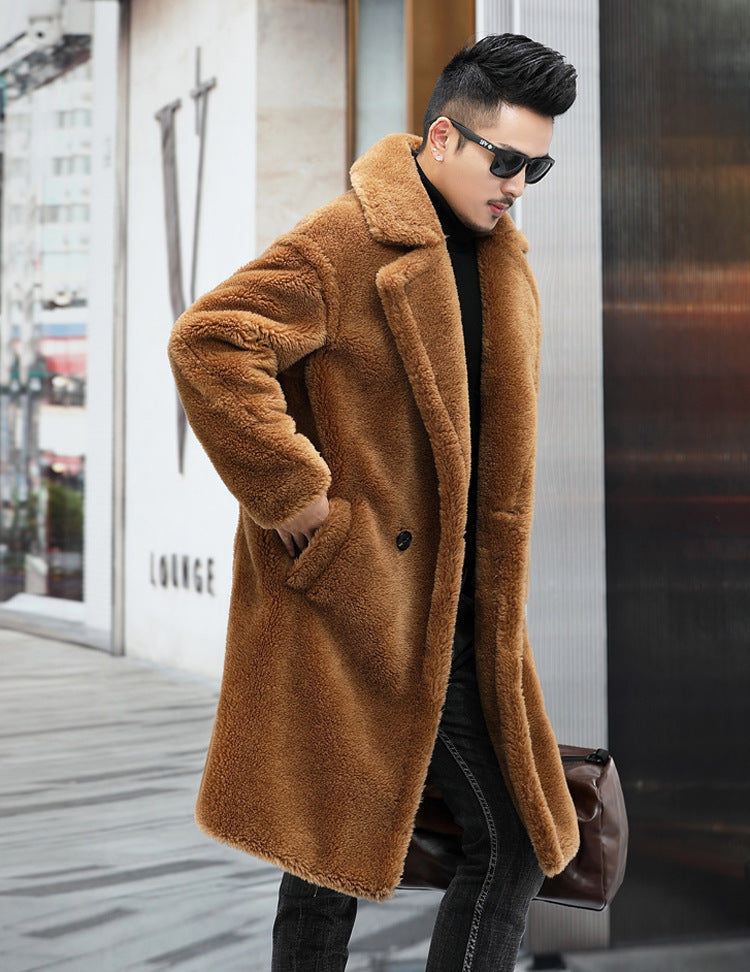 Men's Thick Cashmere Long Fur Coat/2 Colors