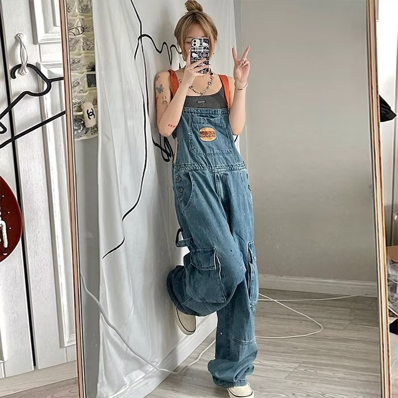 Woman's Denim Loose Overalls