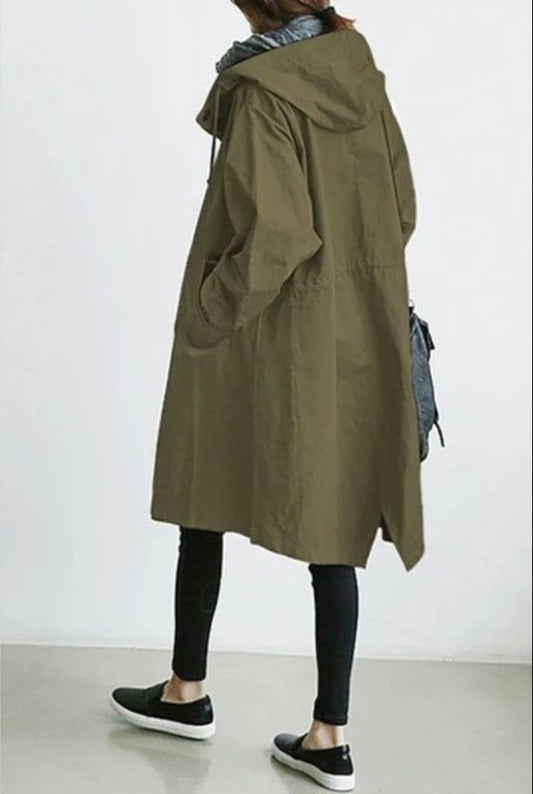 Casual Style Trench Coat For Women, Medium Length, Elegant Waisted Long-sleeved Coat