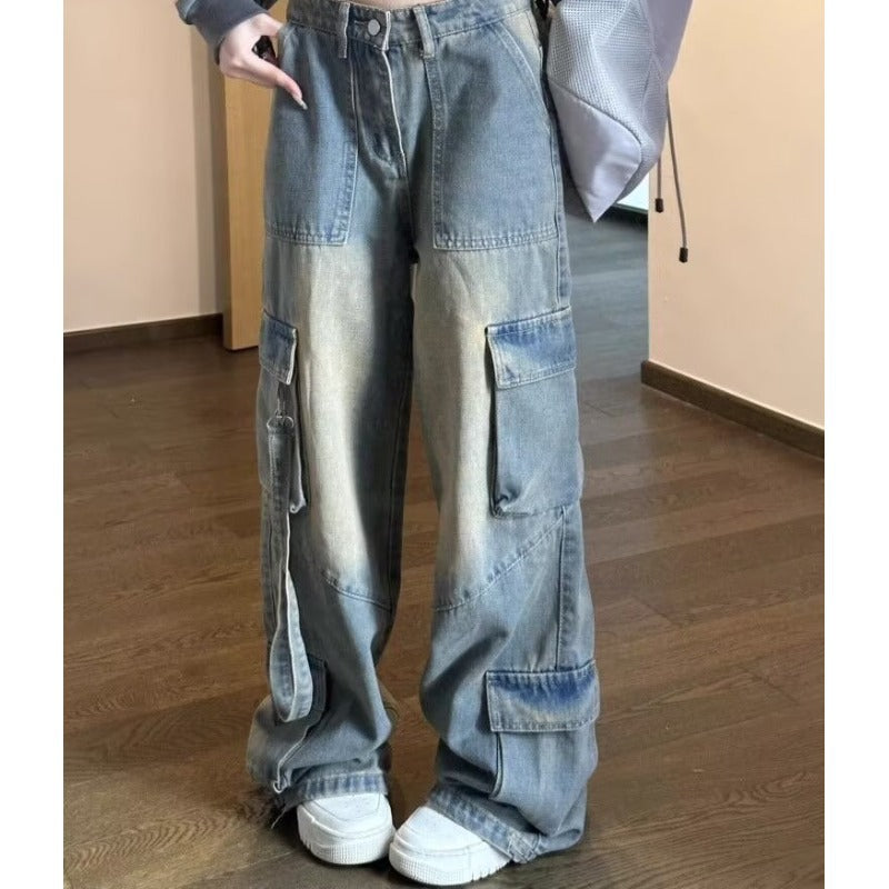 Woman's Denim Loose Wide Leg Cargo Jeans