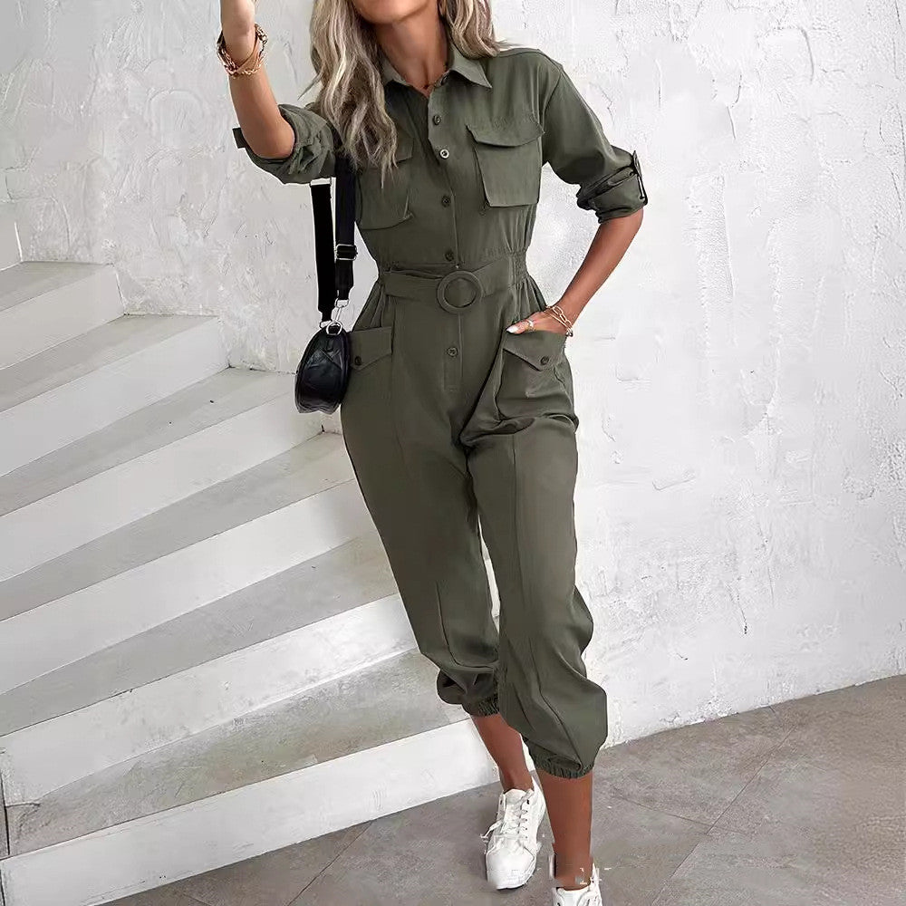 Women's Waist-tied Leisure Cargo Jumpsuit