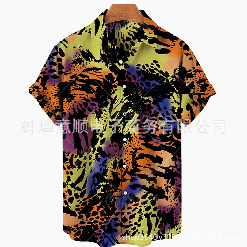 Men's 3D Digital Printed Short Sleeve Button Up Shirt/11 Options