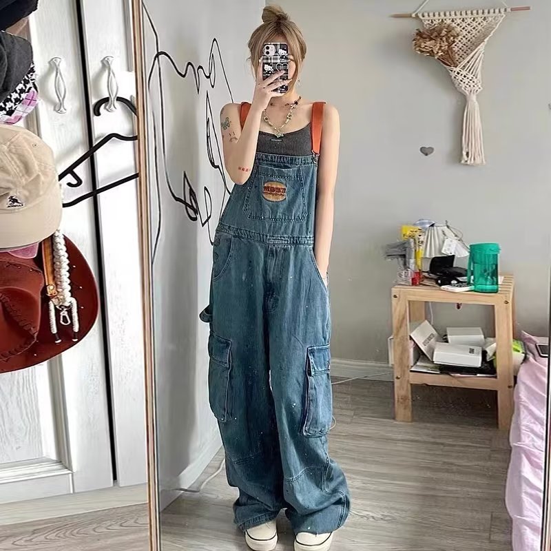 Woman's Denim Loose Overalls