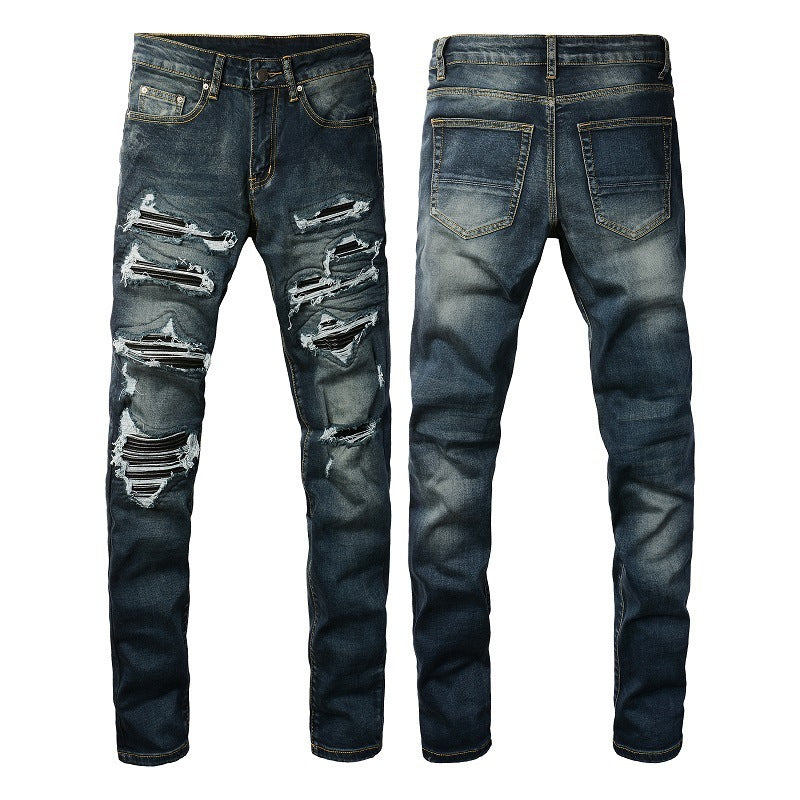 Men's Patchwork Ripped Jeans