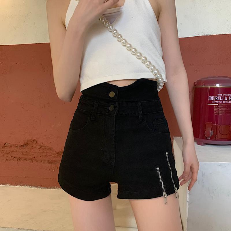 Women's High Waist Design Denim Zipper Shorts/2 Colors